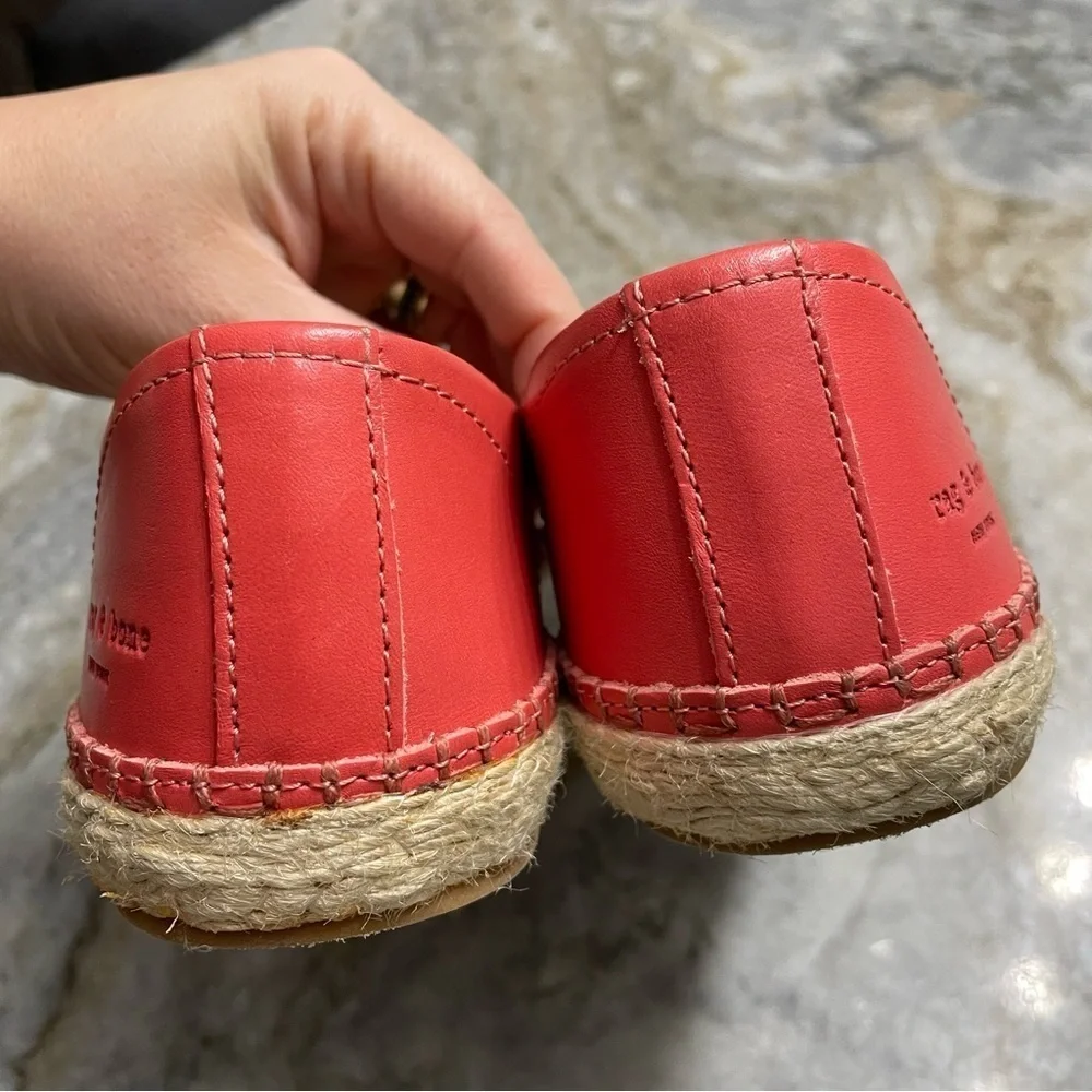 RAG & BONE Orange Pink Leather Slip On Espadrilles Flats
